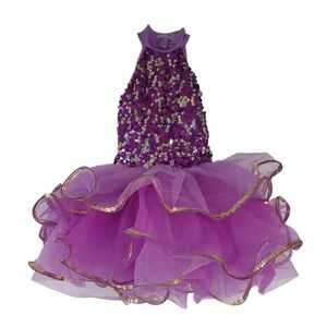 Weissman Purple Sequin Tulle Dance Costume with Gold Trim